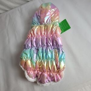 Rainbow Irridescent Lined Puffer Jacket For Dogs Size Medium
